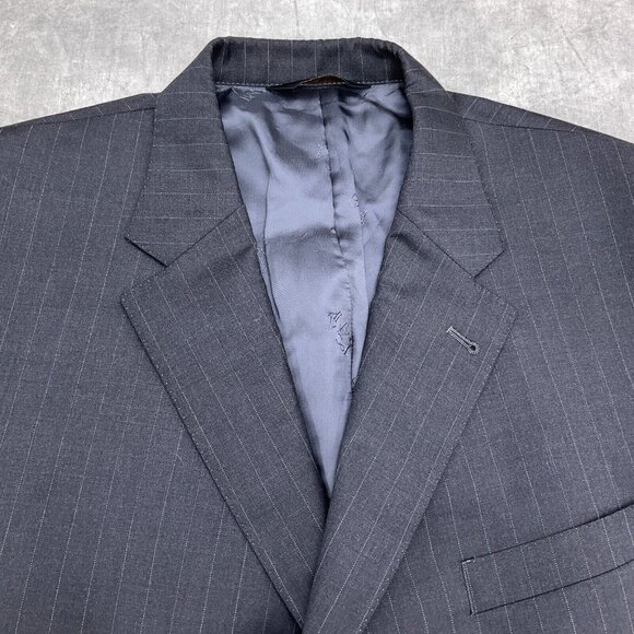 Jos A Bank Blazer Men 44R Gray Chalk Stripe Signature Gold Wool Classic Jacket - Picture 2 of 12